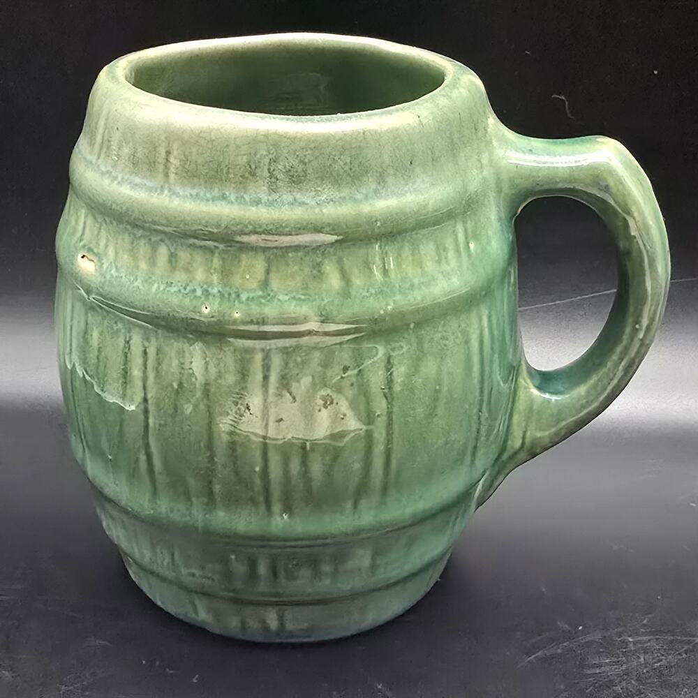 Nelson McCoy Green Barrel Mug Sanitary Stoneware Vintage #220